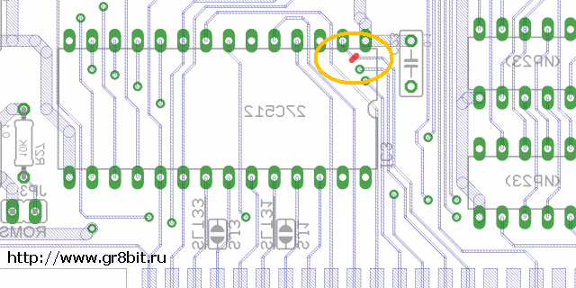 One conductor cut at solder side